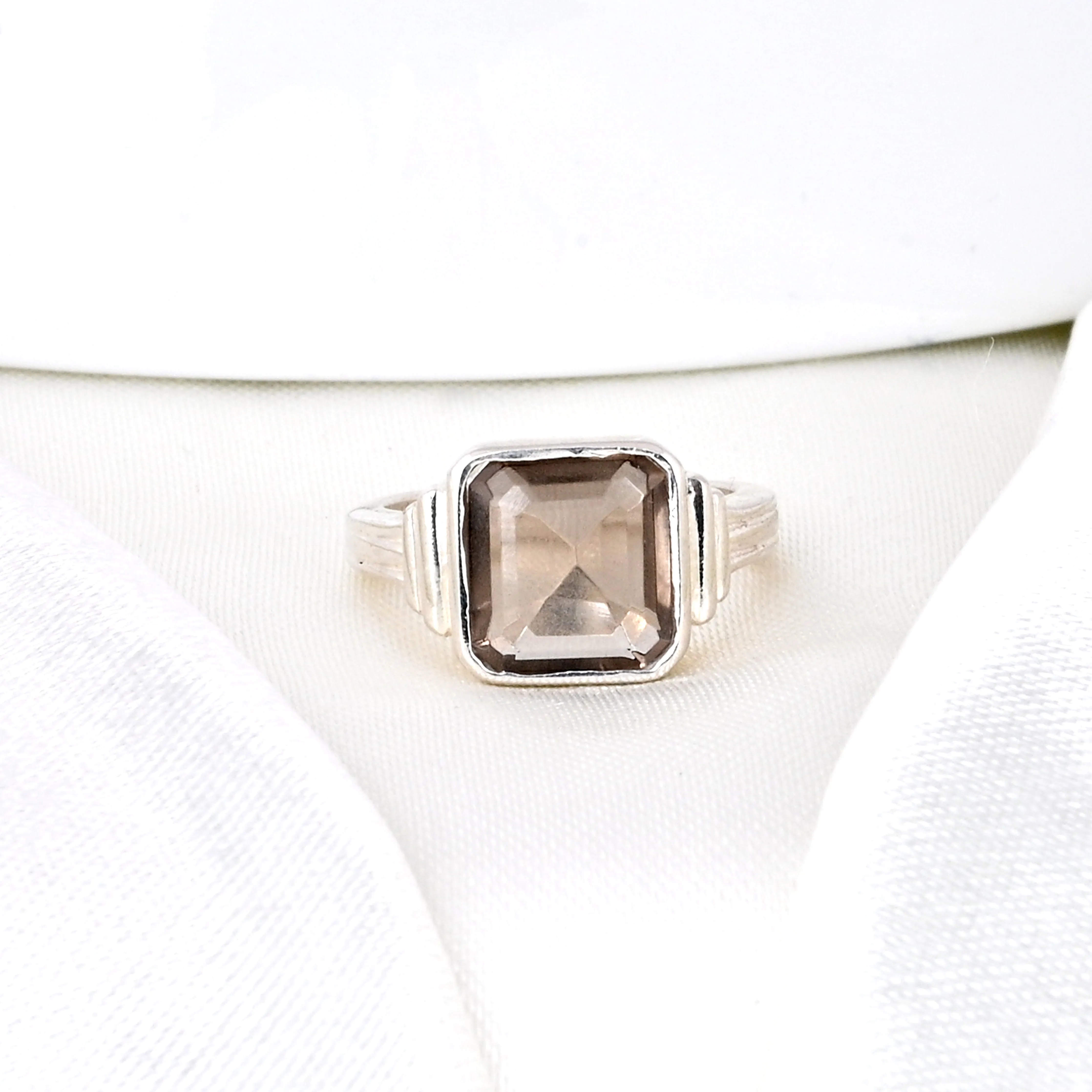 Smoky Quartz Stackable Simple Men's Ring
